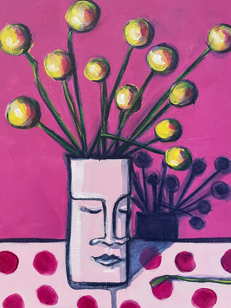 Billy Buttons still life acrylic painting