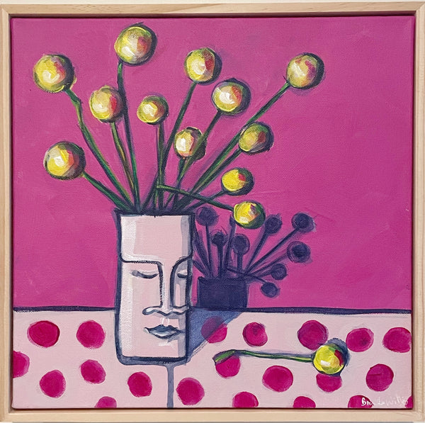 Billy Buttons still life acrylic painting