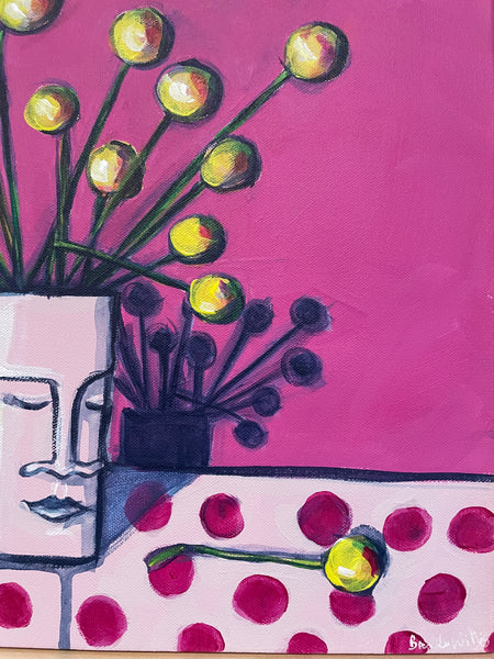 Billy Buttons still life acrylic painting