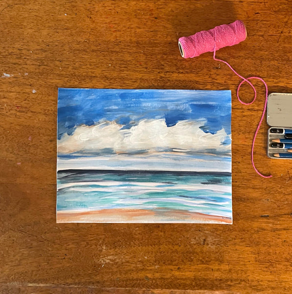 Original beachside ocean acrylic painting on paper 27.5cm x 21cm