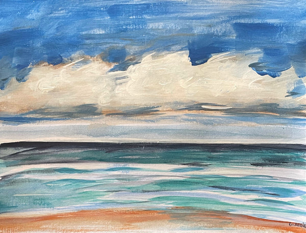 Original beachside ocean acrylic painting on paper 27.5cm x 21cm