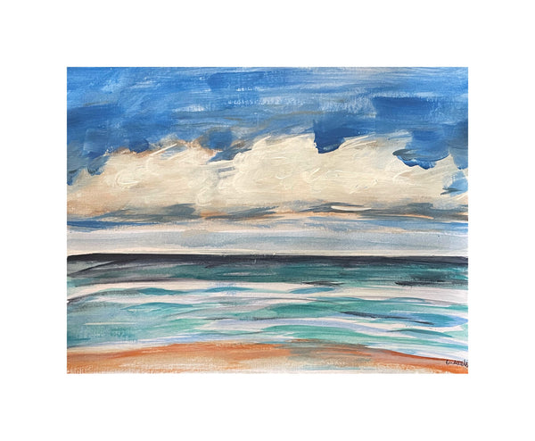 Original beachside ocean acrylic painting on paper 27.5cm x 21cm