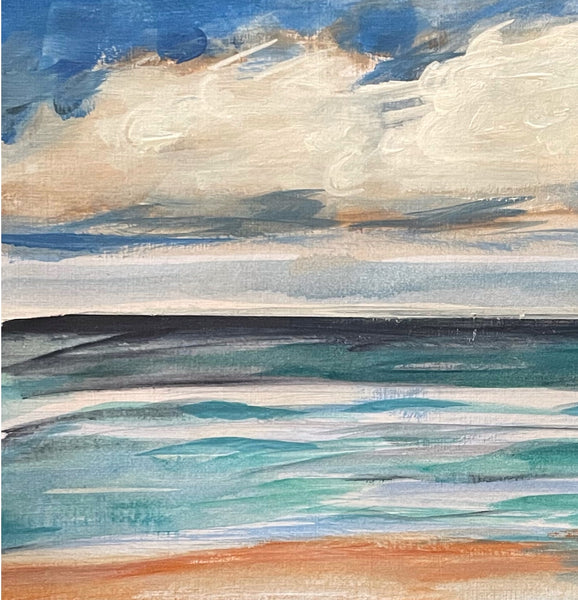 Original beachside ocean acrylic painting on paper 27.5cm x 21cm