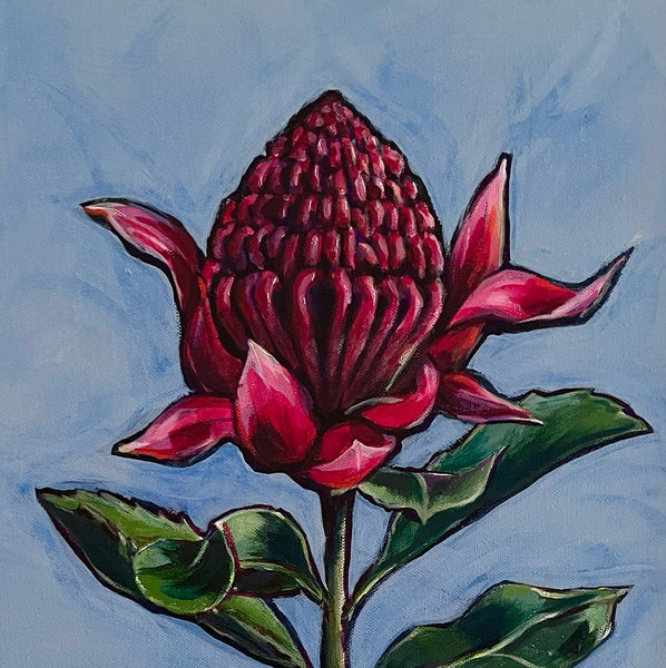 Australian Waratah 'Strength' acrylic canvas framed painting. 32.5cm x 42cm