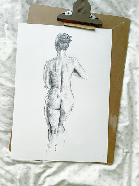 Original nude female figure painting. A3 life figure