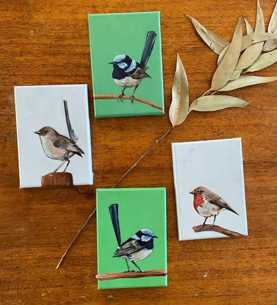 Original Australian Scarlet Robin mini acrylic painting