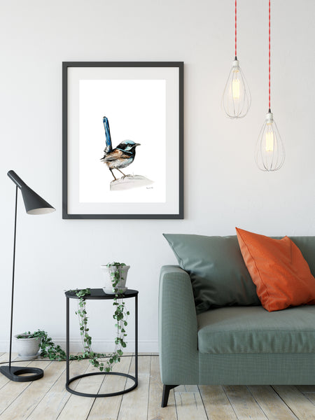 Australian Blue Wren watercolour art print.