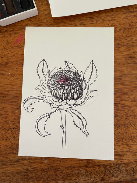 Original Australian Waratah painting artwork. A5