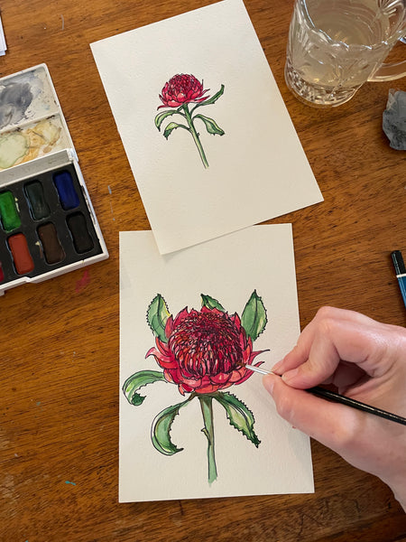 Original Australian Waratah painting artwork. A5