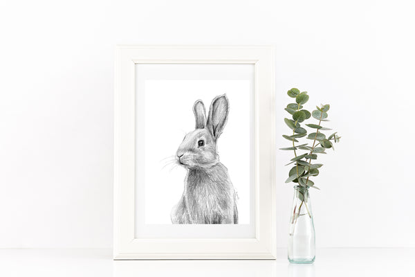 Black and white rabbit drawing print
