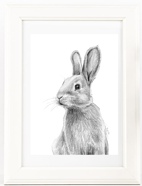 Black and white rabbit drawing print