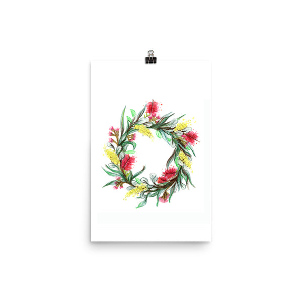 Australian Floral Wreath watercolour art print.