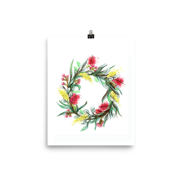 Australian Floral Wreath watercolour art print.