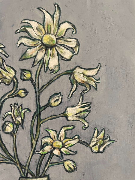 Australian Flannel Flowers acrylic framed canvas painting. 32.5cm x 42cm