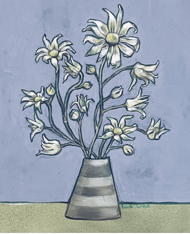 Australian Flannel Flowers acrylic framed canvas painting. 32.5cm x 42cm