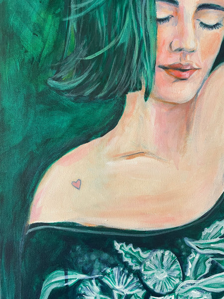 Heart on her shoulder acrylic canvas painting. 51cm x 61cm