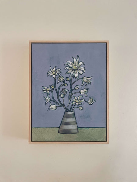 Australian Flannel Flowers acrylic framed canvas painting. 32.5cm x 42cm