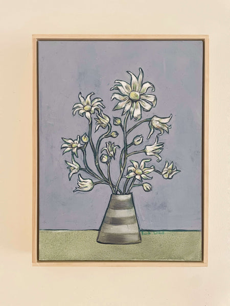 Australian Flannel Flowers acrylic framed canvas painting. 32.5cm x 42cm