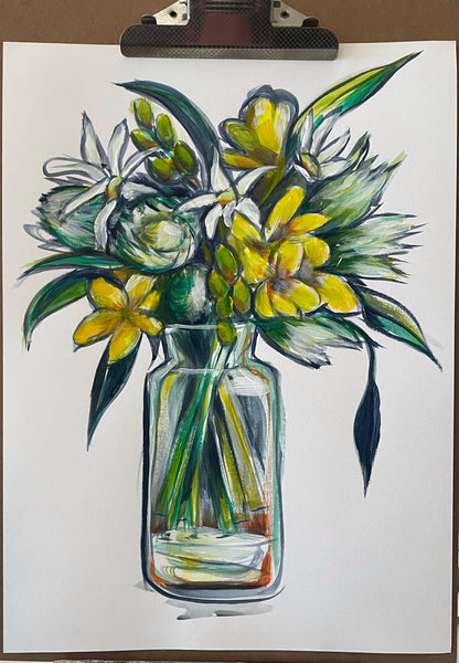 Original vibrant flower vase painting artwork A3
