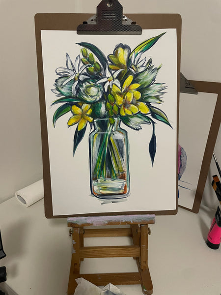Original vibrant flower vase painting artwork A3