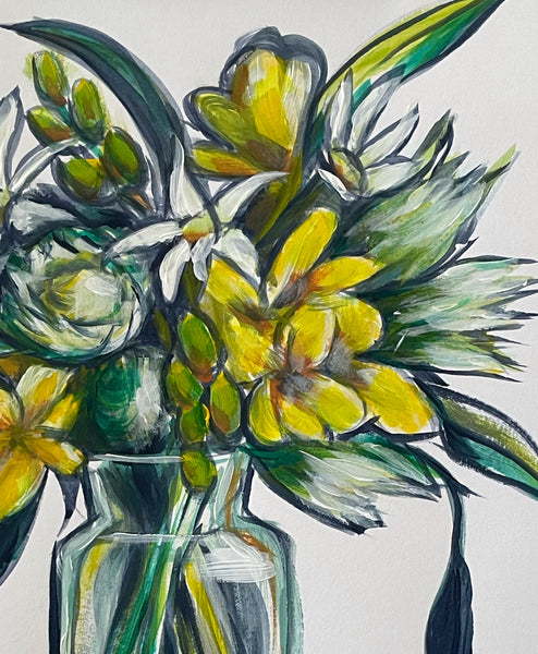 Original vibrant flower vase painting artwork A3