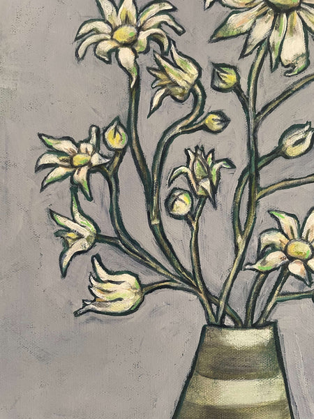 Australian Flannel Flowers acrylic framed canvas painting. 32.5cm x 42cm