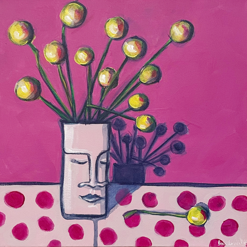 Billy Buttons still life acrylic painting