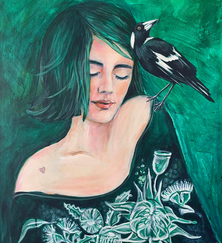Heart on her shoulder acrylic canvas painting. 51cm x 61cm