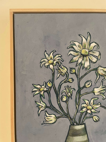 Australian Flannel Flowers acrylic framed canvas painting. 32.5cm x 42cm