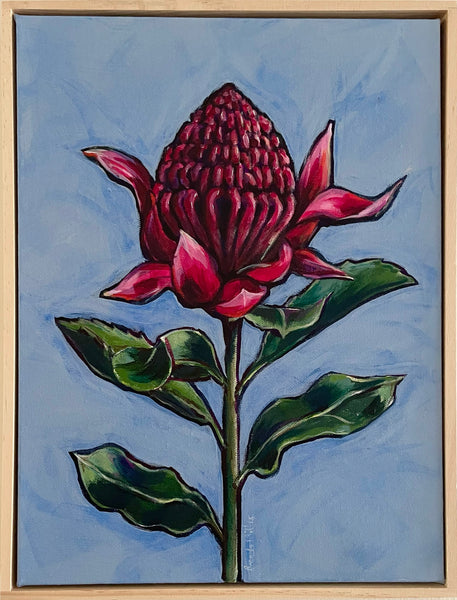 Australian Waratah 'Strength' acrylic canvas framed painting. 32.5cm x 42cm