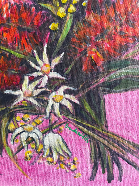 Australian native bouquet acrylic framed canvas painting. 42cm x 52cm
