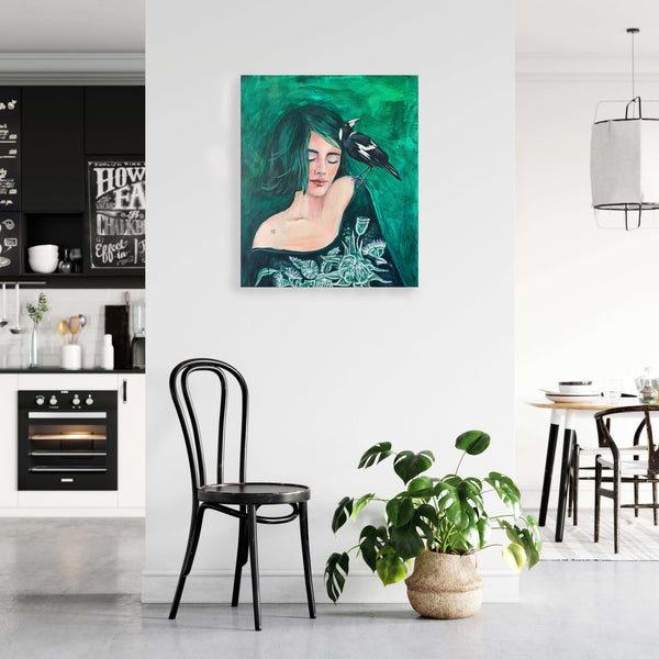 Heart on her shoulder acrylic canvas painting. 51cm x 61cm