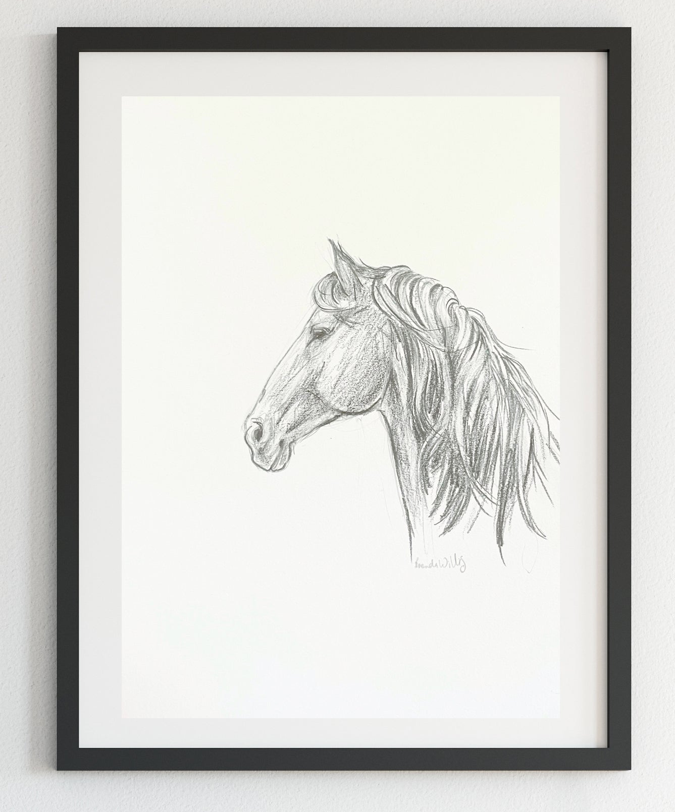 Original Black and White horse pencil sketch A4