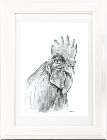 Graphite Rooster chicken drawing print