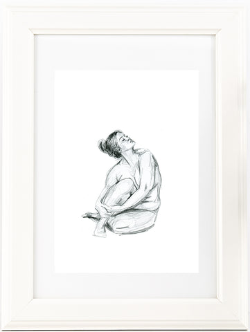 Hand drawn curvy nude female figure drawing print. Tasteful Black and White sketch. Unique Gift for her, boudoir, or country style