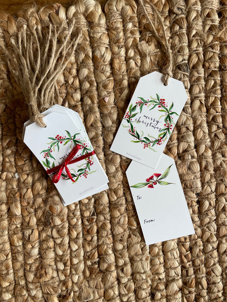 Australian Flower wreath 10 gift tag set