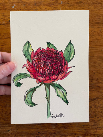 Original Australian Waratah painting artwork. A5