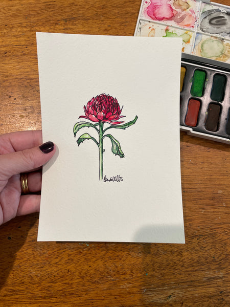 Original Australian Waratah painting artwork #2. A5