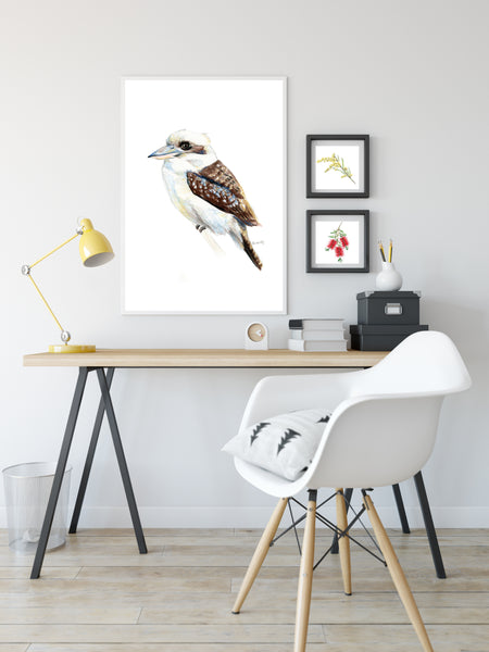 Australian Kookaburra artwork print. Native bird graphite and watercolour pencil sketch.