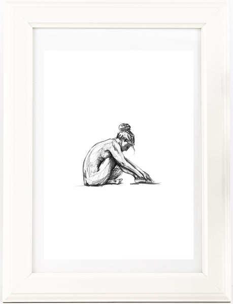 Hand drawn nude female figure drawing print. Black and White sketch art. Unique Gift for her, tasteful boudoir, scandi, country style decor