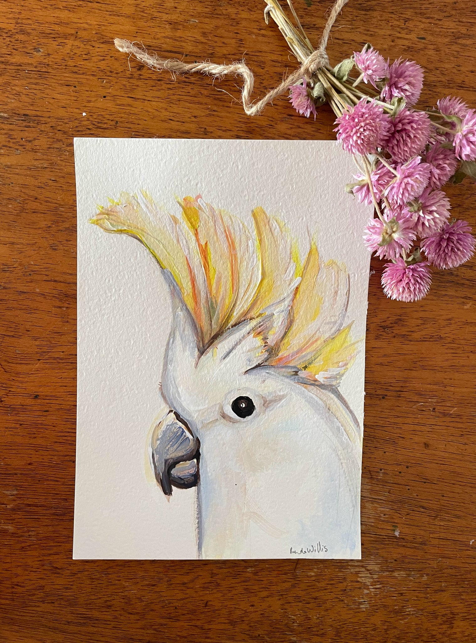 Original Australian Sulphur Crested Cockatoo mini acrylic painting