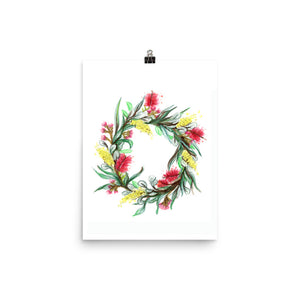 Australian Floral Wreath watercolour art print.